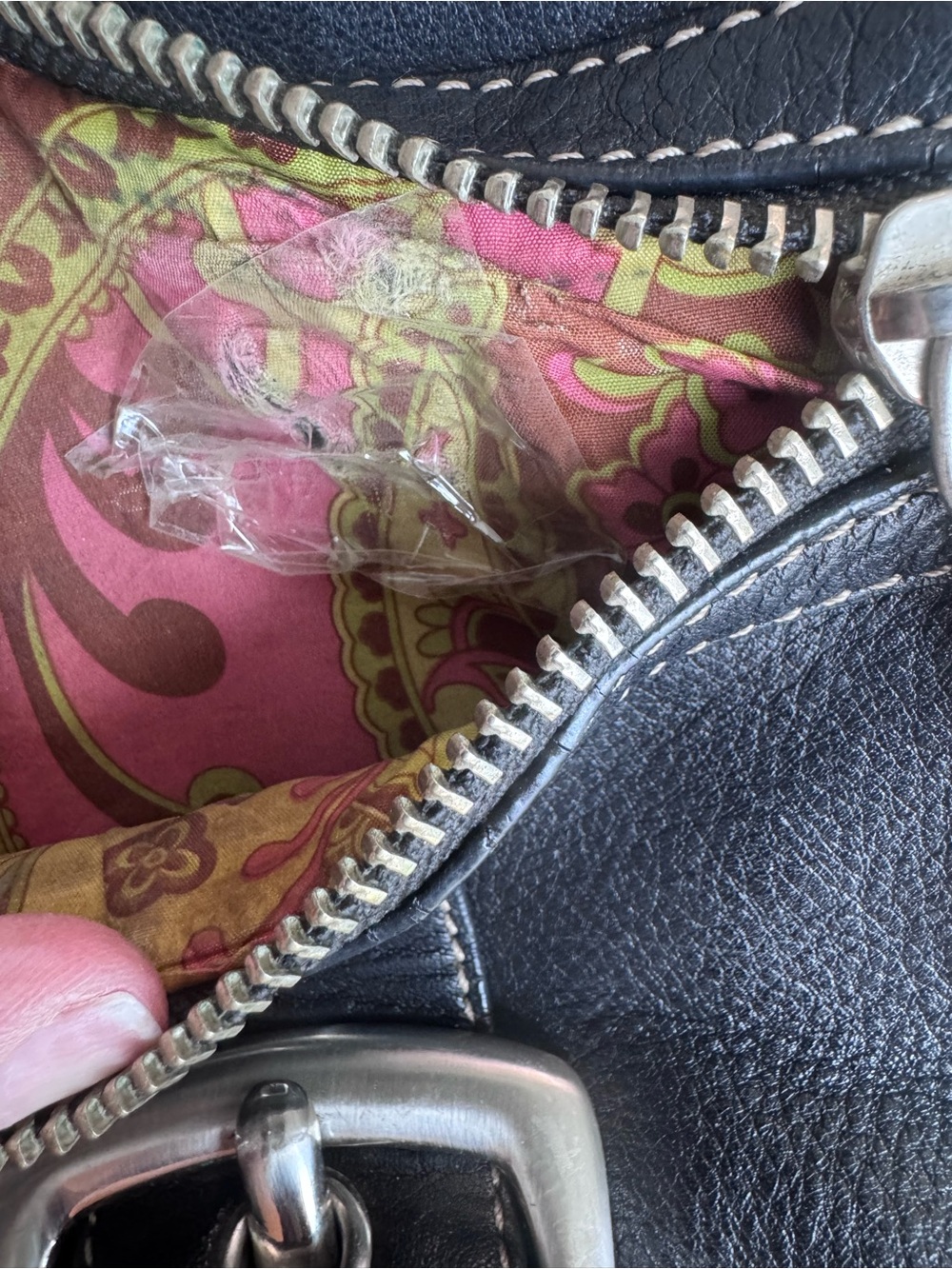 B. Makowsky Black Leather Satchel Shoulder Bag Paisley Lined Large Tote Purse - Picture 13 of 16